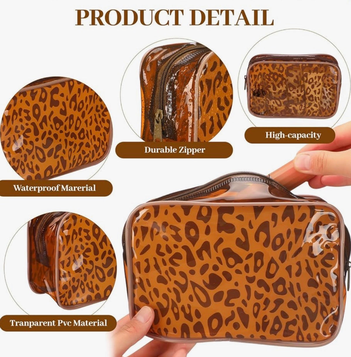 TRANSPARENT ANIMAL PRINT ZIPPER POUCH BAG