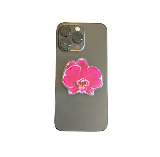 ORCHID FLOWER PHONE GRIPS OR ID BADGE HOLDER