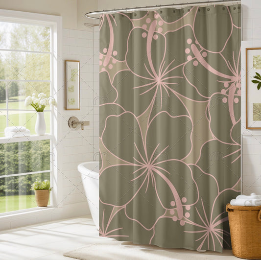 HIBISCUS IN GUAVA SHOWER CURTAIN