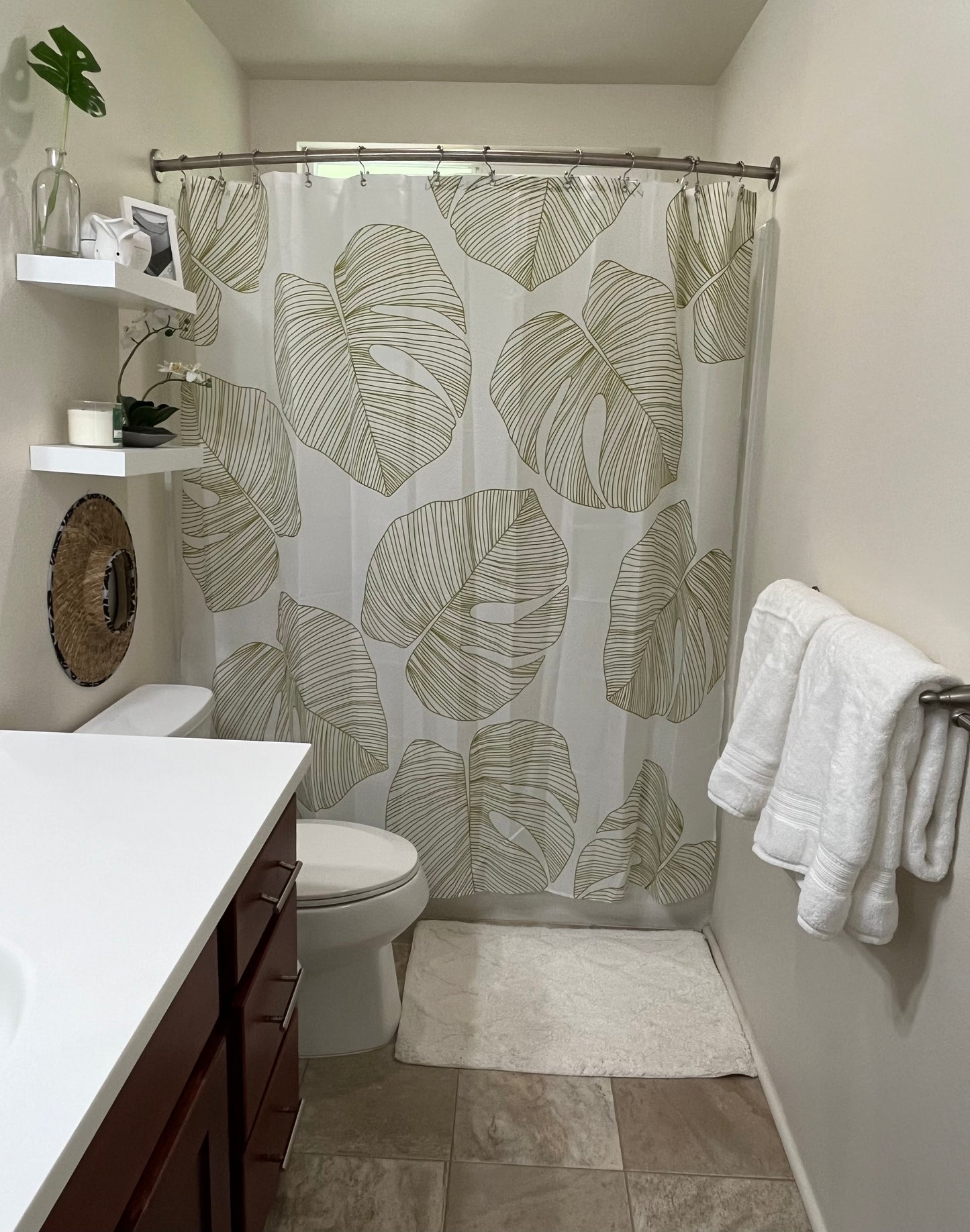 MONSTERA SHOWER CURTAIN (COMES IN FOUR COLORS)