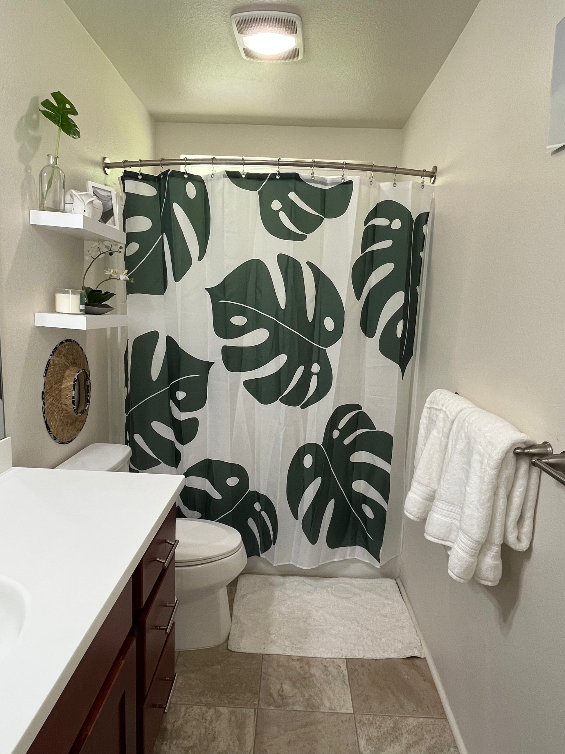 monstera shower curtain MONSTERA SHOWER CURTAIN (COMES IN FOUR COLORS) – HAWAII KINE PRODUCTS LLC