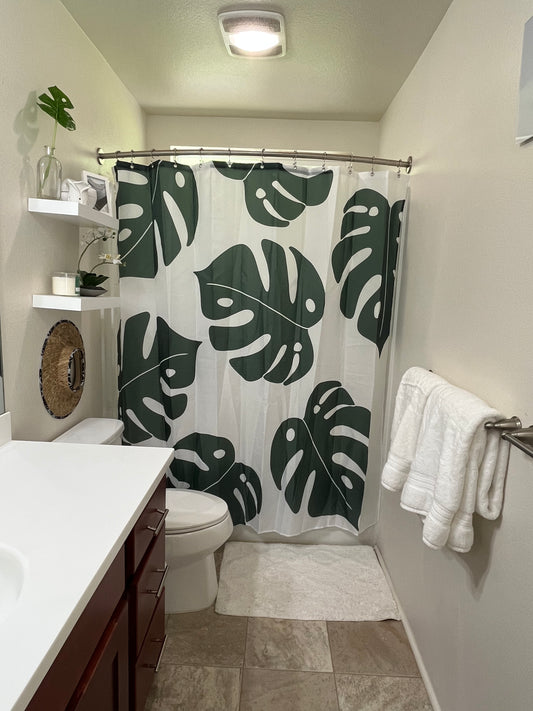MONSTERA SHOWER CURTAIN (COMES IN FOUR COLORS)